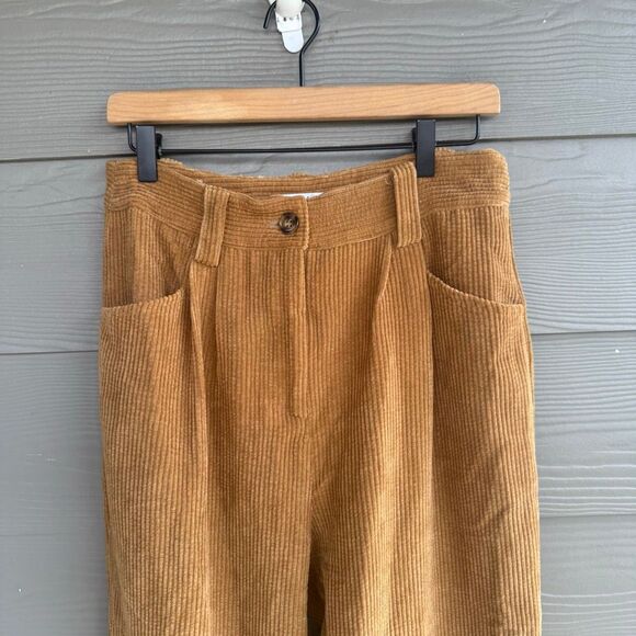 Petal & Pup Talaren Cuffed Corduroy Pleated High Rise Pants Tan Camel Size 8 - Picture 3 of 6